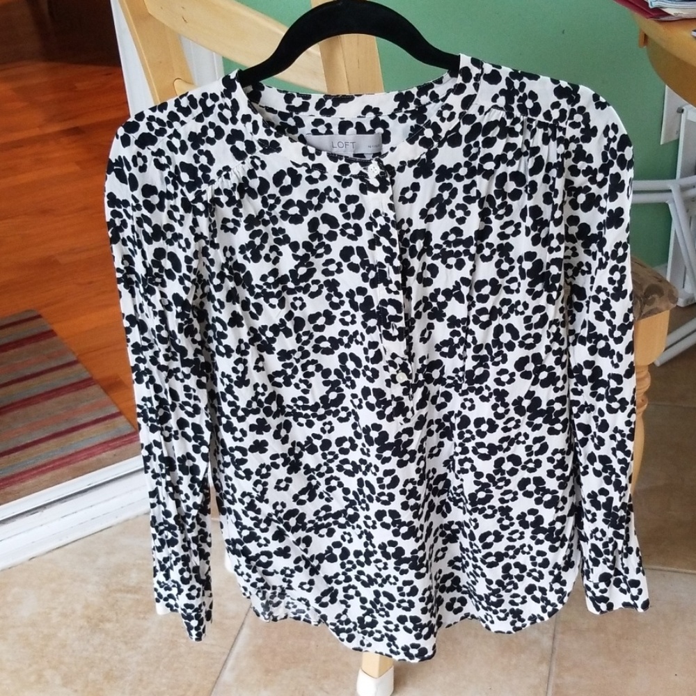 Loft black flower blouse small petite